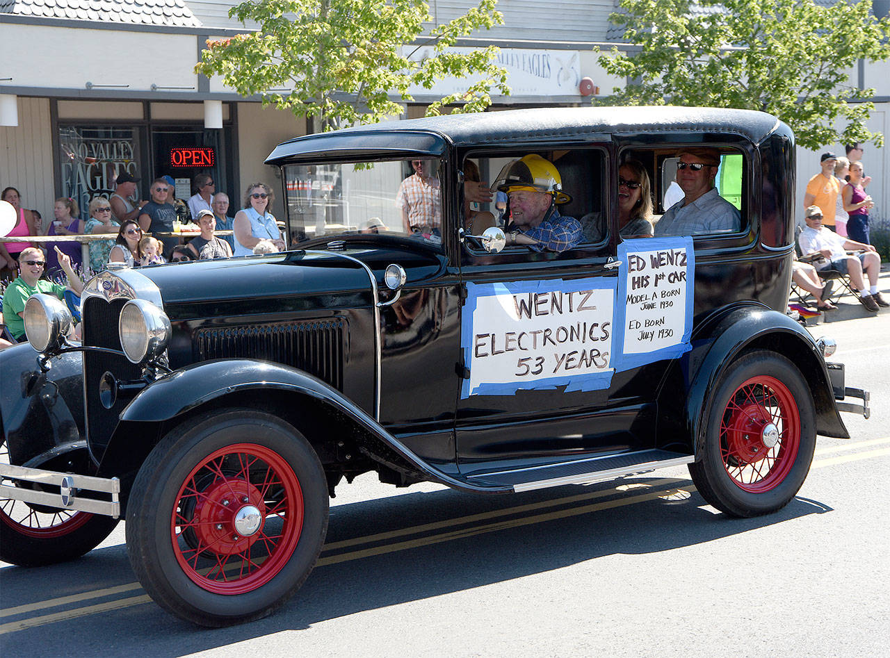 Snoqualmie’s Ed Wentz and his family ride in the 2016 Railroad Days parade, in Ed’s first car, a 1930 Model A. This week, Ed will again be in the parade, in the Grand Marshal’s car.                                (File Photo)