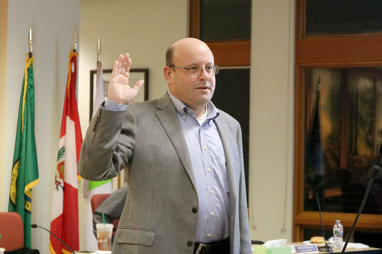 James Mayhew was appointed and sworn in to position 4 on the Snoqualmie city council on Monday, Oct. 9. (Evan Pappas/Staff Photo)
