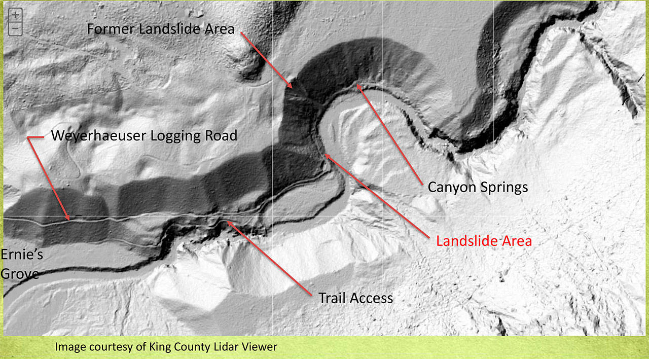 A map of the Canyon Springs area marking the location of the recent landslide. (Courtesy Photo)