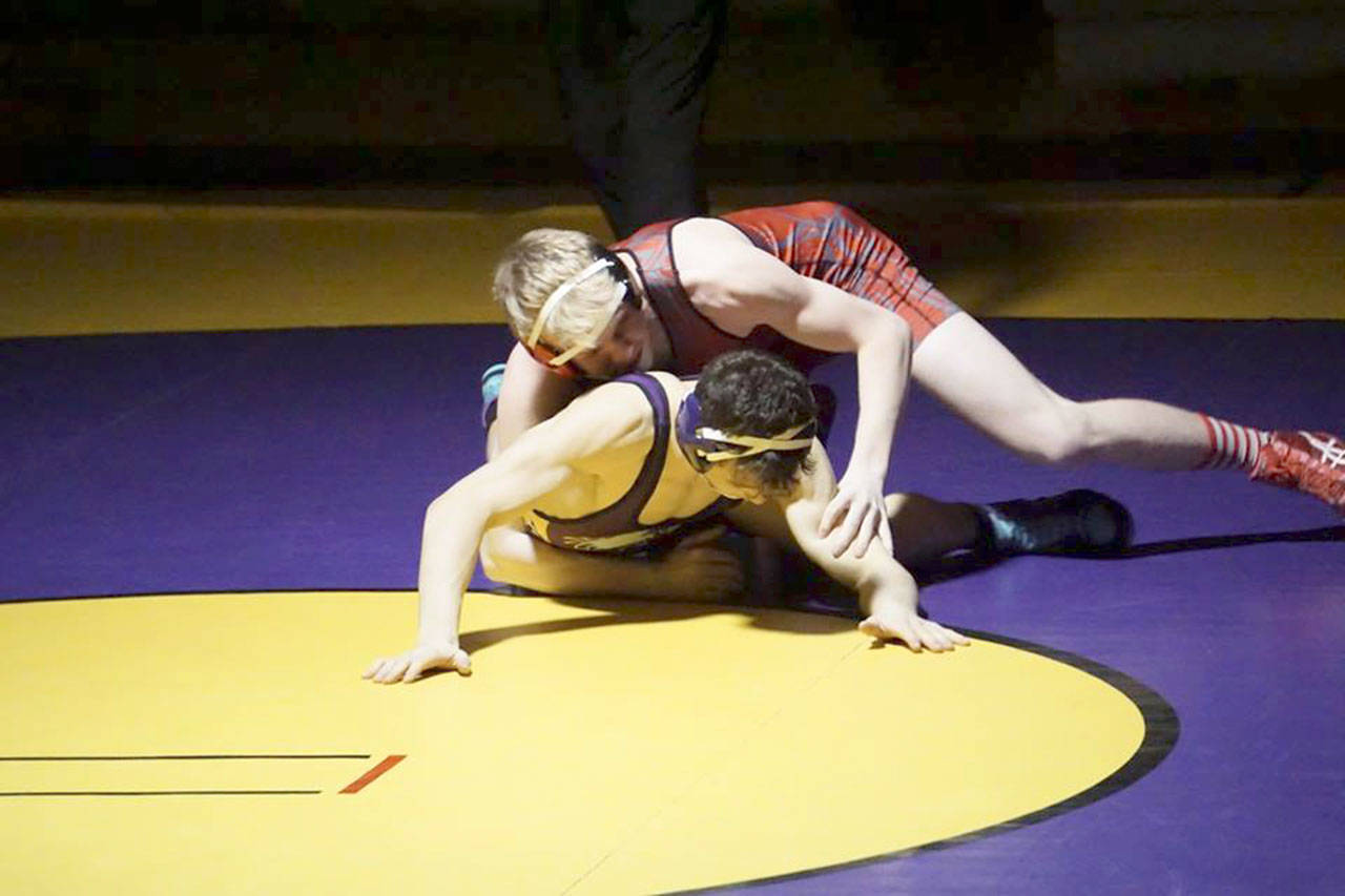 A Mount Si wrestler gets advantageous position over his opponent. (Courtesy Photo)