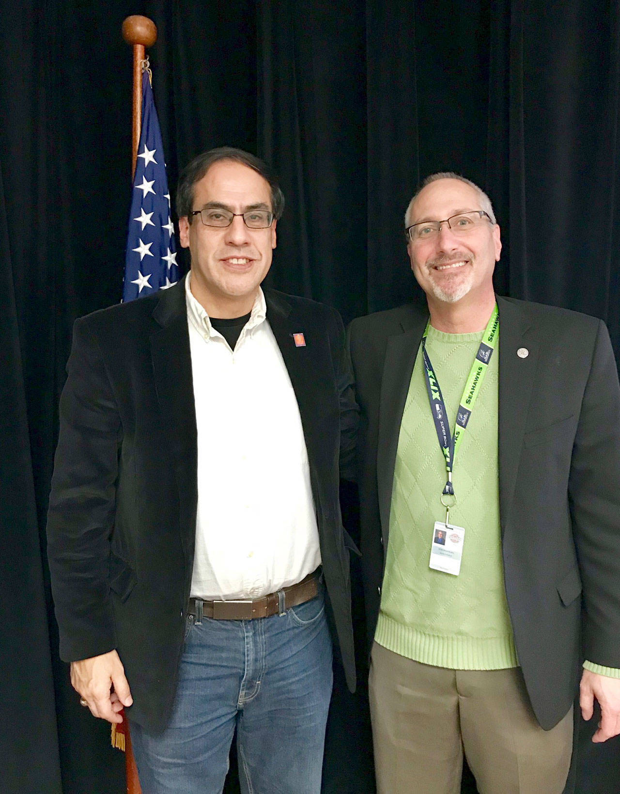 Sammamish City Councilmember Ramiro Valderrama, left, and North Bend City Councilmember Alan Gothelf were appointed to the Eastside Fire & Rescue Board of Directors leadership as Vice Chair and Chair, respectively. (Courtesy Photo)
