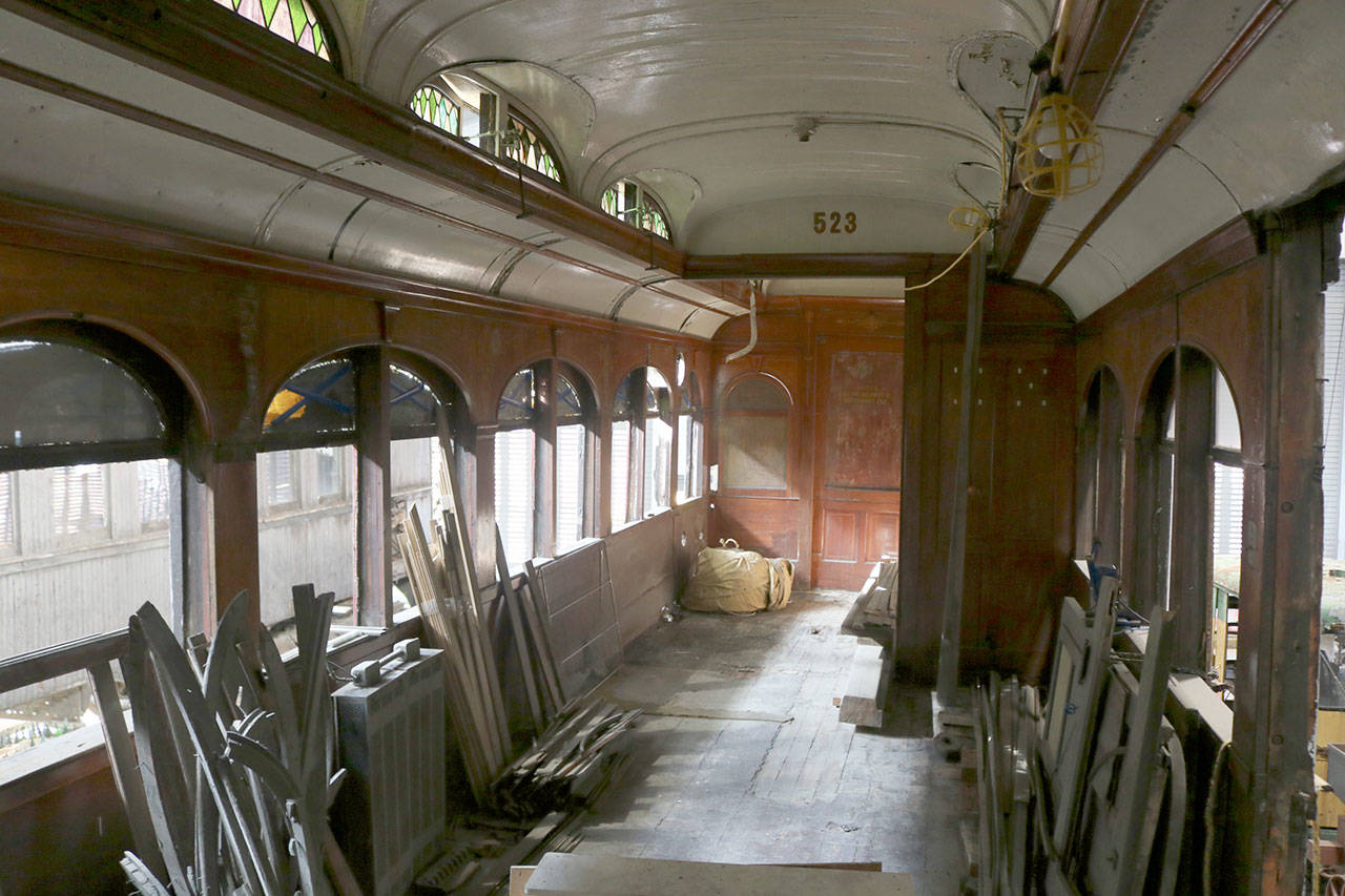 A look inside the Interurban car 523. Restoration is estimated to cost $650,000. (Evan Pappas/Staff Photo)