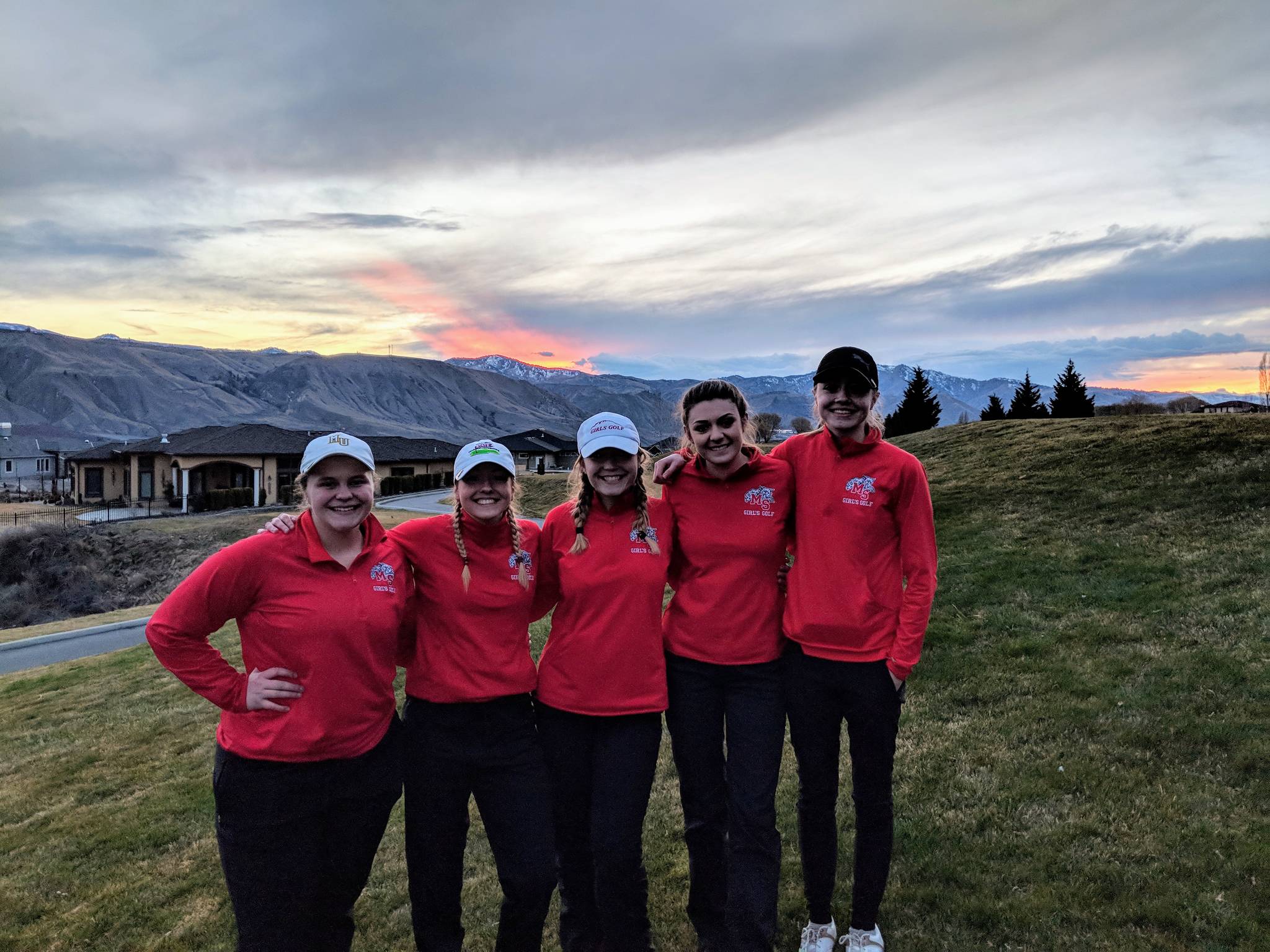 Mount Si golfers, from left to right, Annie Burns, Kat Hodgson, Emma Fougere, Allie Murphy and Tori Berger at Wenatchee Golf & Country Club. Photo courtesy of Stephen Botulinski