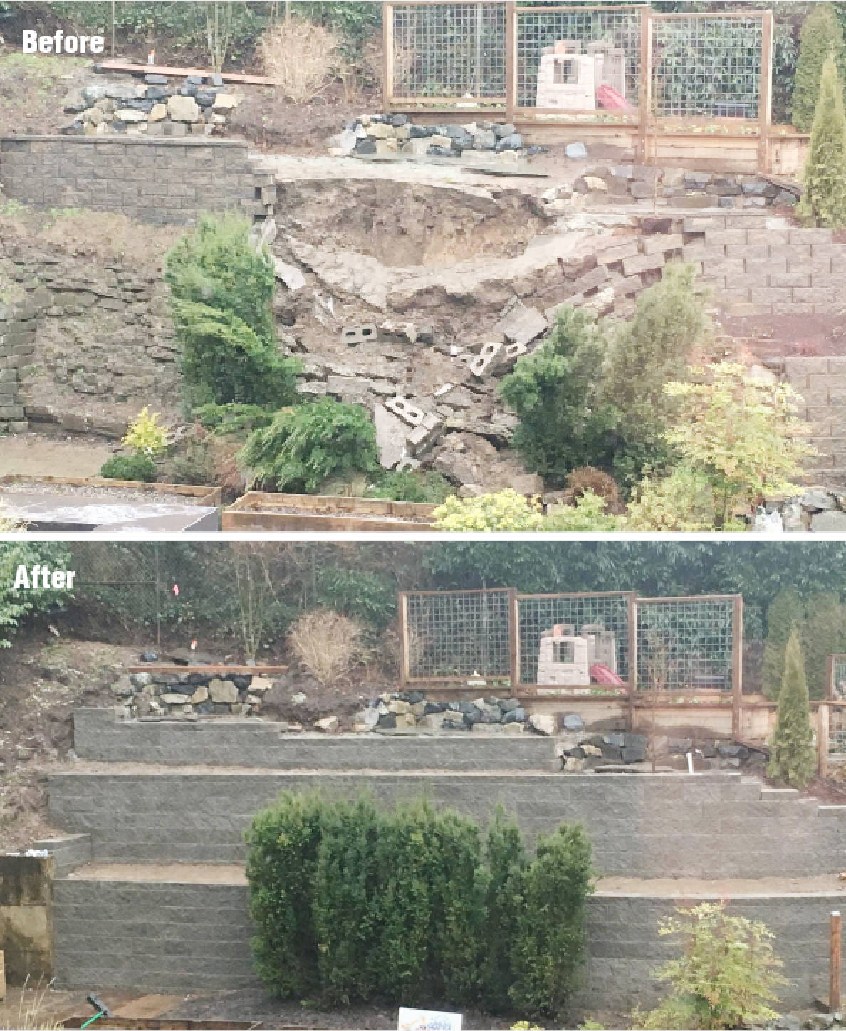 When it comes to crucial features like retaining walls, experience and technical knowledge matter. Seattle Rockeries was called in to properly rebuild when this retaining wall failed.