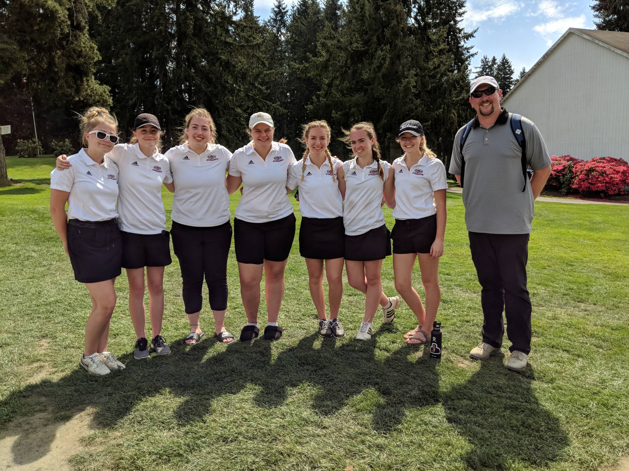 Mount Si golfers earned third place in the 4A District 2 state-qualifier tournament on May 9 at Snohomish Golf Course. Kat Hodgson and Tori Berger advanced to state, which will be held on May 22-23 at Sun Willows Golf Course in Pasco. Hodgson finished third overall and Berger is the second alternate from district and tied 11th overall. Annie Burns and Alli Miller also golfed at districts. On May 8, the team placed third in the 4A KingCo medalist tournament. Hodgson finished tied for fifth overall and also earned first-team all-KingCo honors, Berger earned second-team honors and Burns earned honorable mention. Mount Si golfers pictured at the medalist tournament are, from left, Emma Fougere, Berger, Miller, Burns, Dana Kenow, Lindsay Silverman and Hodgson along with coach Steve Botulinski. Courtesy photo