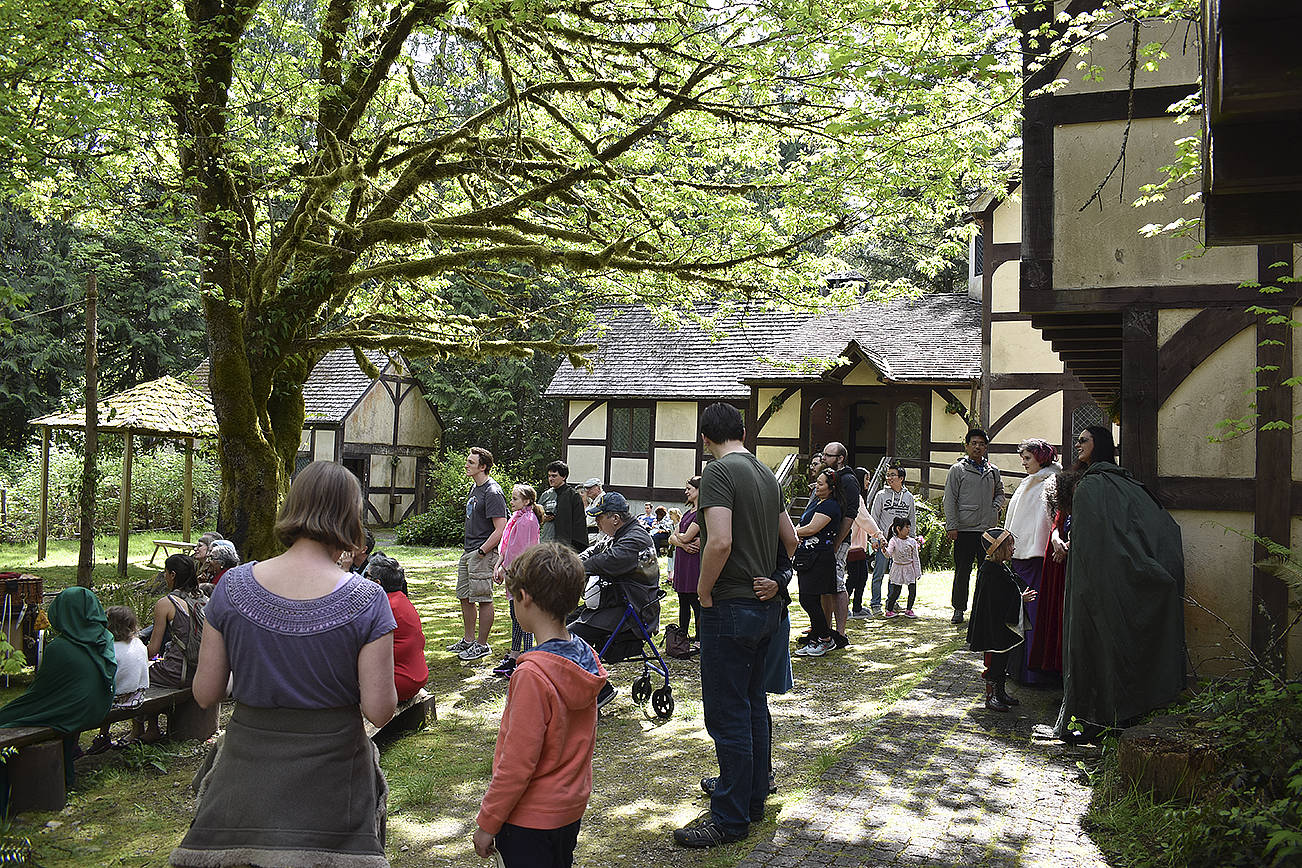 The first weekend at Camlann Medieval Village is hustling and bustling in the town’s center. Raechel Dawson/staff photo