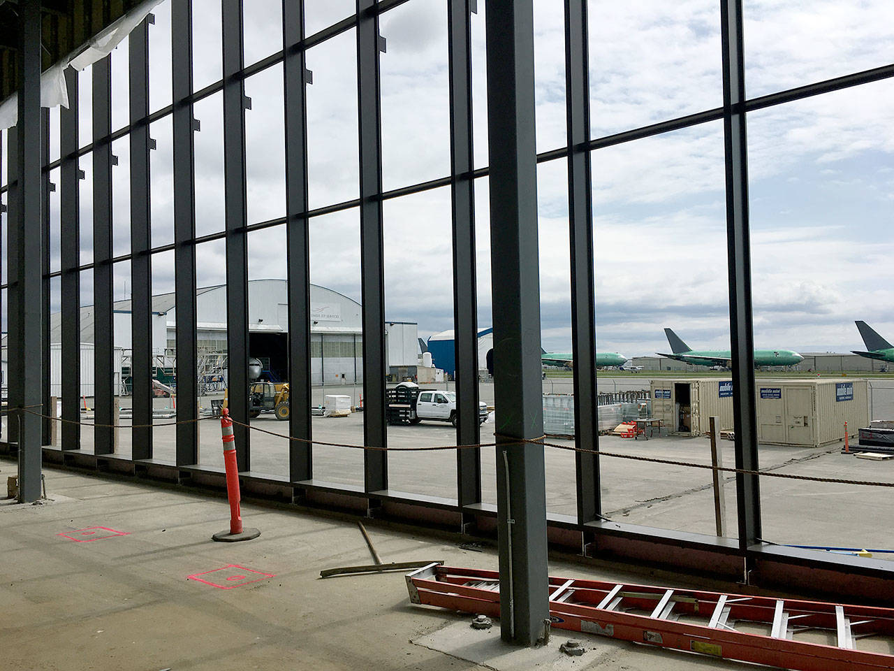 The passenger terminal at Paine Field in Everett features large windows. (Janice Podsada / The Herald)