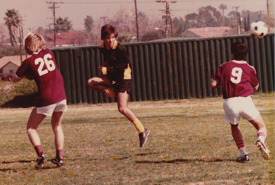 The author, middle, after heading the ball up field during his high school days. Photo courtesy of Ed Nystrom