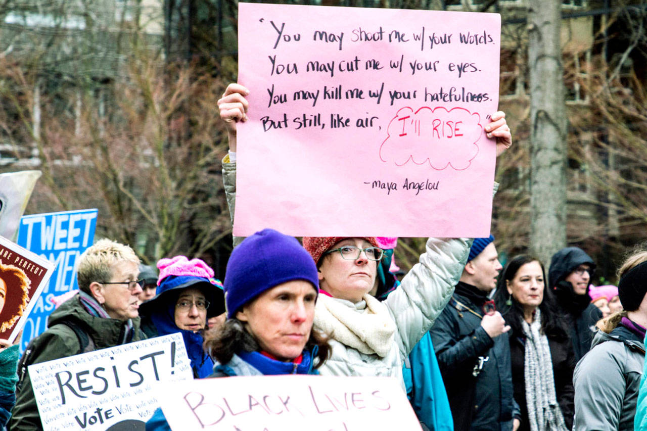 Only a handful of sexual harassment incidents are reported to the King County Human Resources Division every year, which County Council member Jeanne Kohl-Welles and others argue is due to underreporting. Photo from the 2018 Seattle Women’s March by Cindy Shebley/Flickr