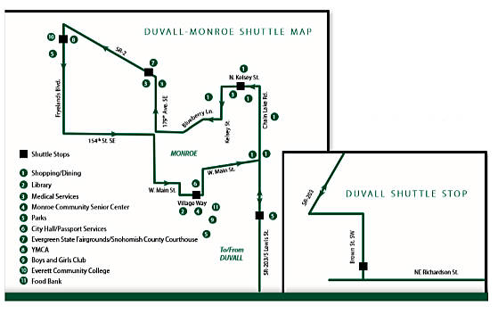 Shuttle bus service from Duvall to Monroe begins operation Aug. 1