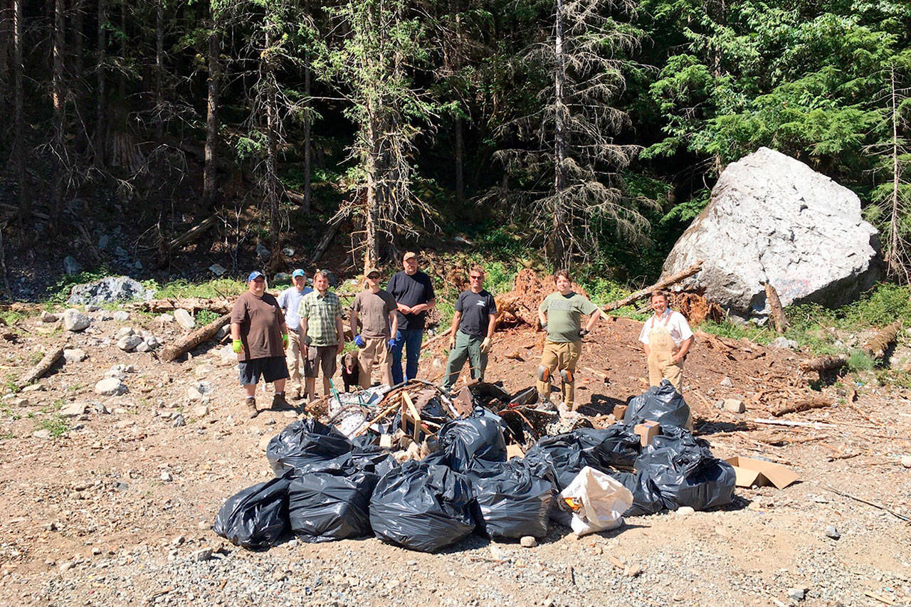 Members of the Three Forks Snoqualmie Valley Emergency Response Group cleaned up more than 950 pounds of garbage along North Fork Road. Courtesy Photo