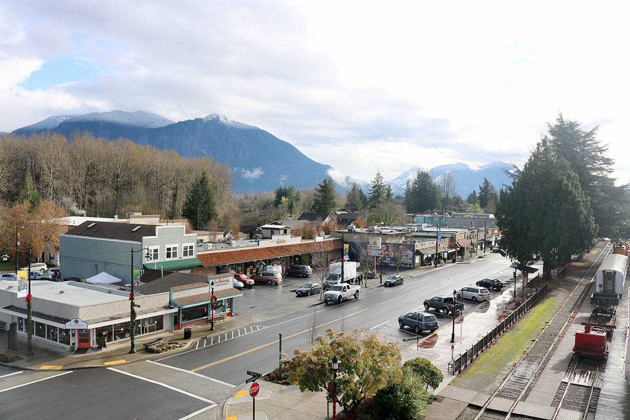 The photo from above Railroad Avenue in the historic downtown district of Snoqualmie taken in November 2016. Evan Pappas/Staff Photo