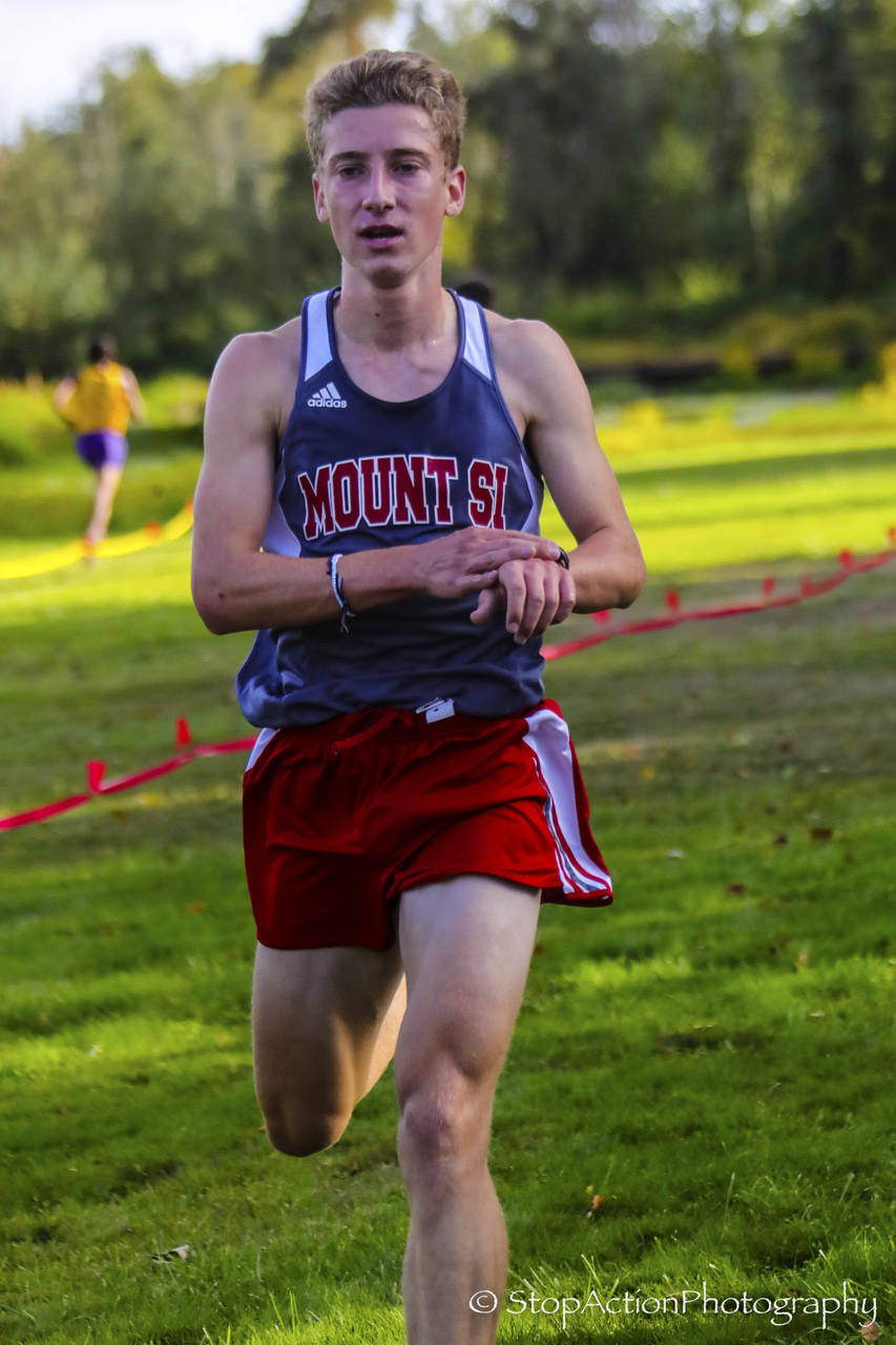 Mount Si Wildcats sophomore Paul Talens earned third place with a time of 16:58.51 in a cross country meet featuring the Mount Si Wildcats, Newport Knights and Issaquah squads on Sept. 12 at Kelsey Creek Park in Bellevue. Photo courtesy of Don Borin/Stop Action Photography