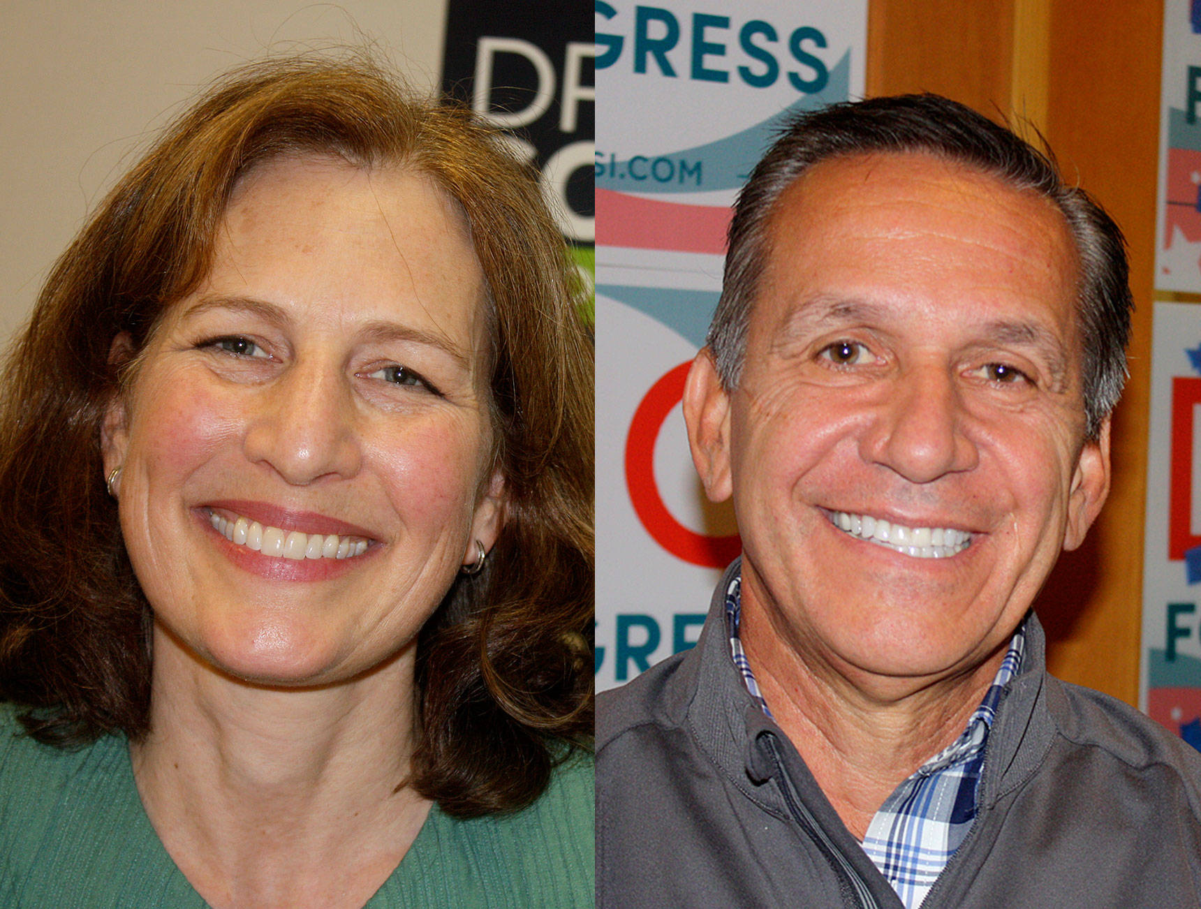 Kim Schrier (D) and Dino Rossi (R) are seeking to replace Dave Reichert in Washington’s 8th Congressional District. The district spans from eastern King and Pierce counties across the Cascades and into Chelan and Kittitas counties. Photos by John Stang