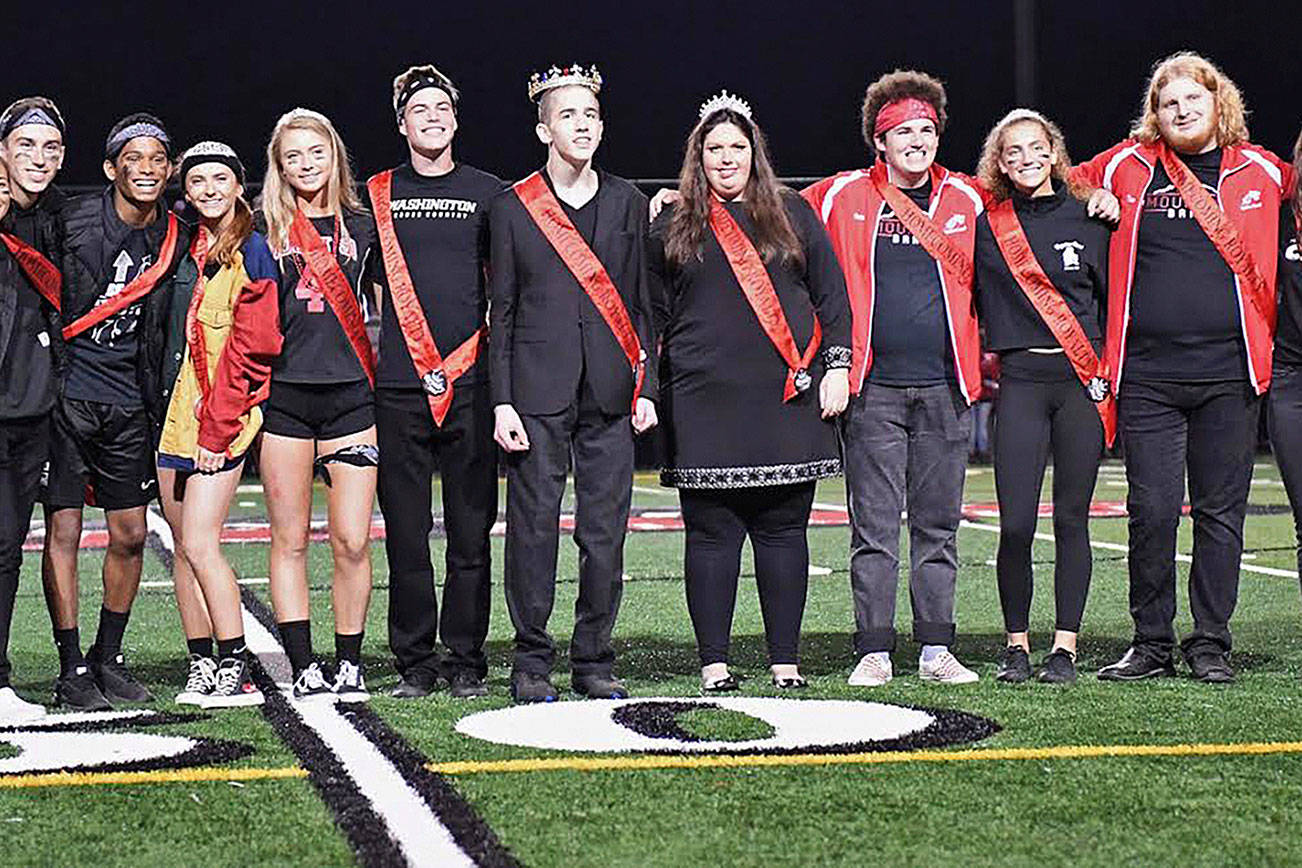 Mount Si High School Homecoming court. King and Queen, Josh York and Madyson Ford, are part of the school’s special education program. Members of the court include Joe Waskom, Bella Gerlitz, Colby Green, Emi Yoshikawa, Tatum Dalgleish, Ryan Horn, Mateo DiDomenico, Parker Wutherich and Kevin Corder. Photo courtesy of Calder Productions.
