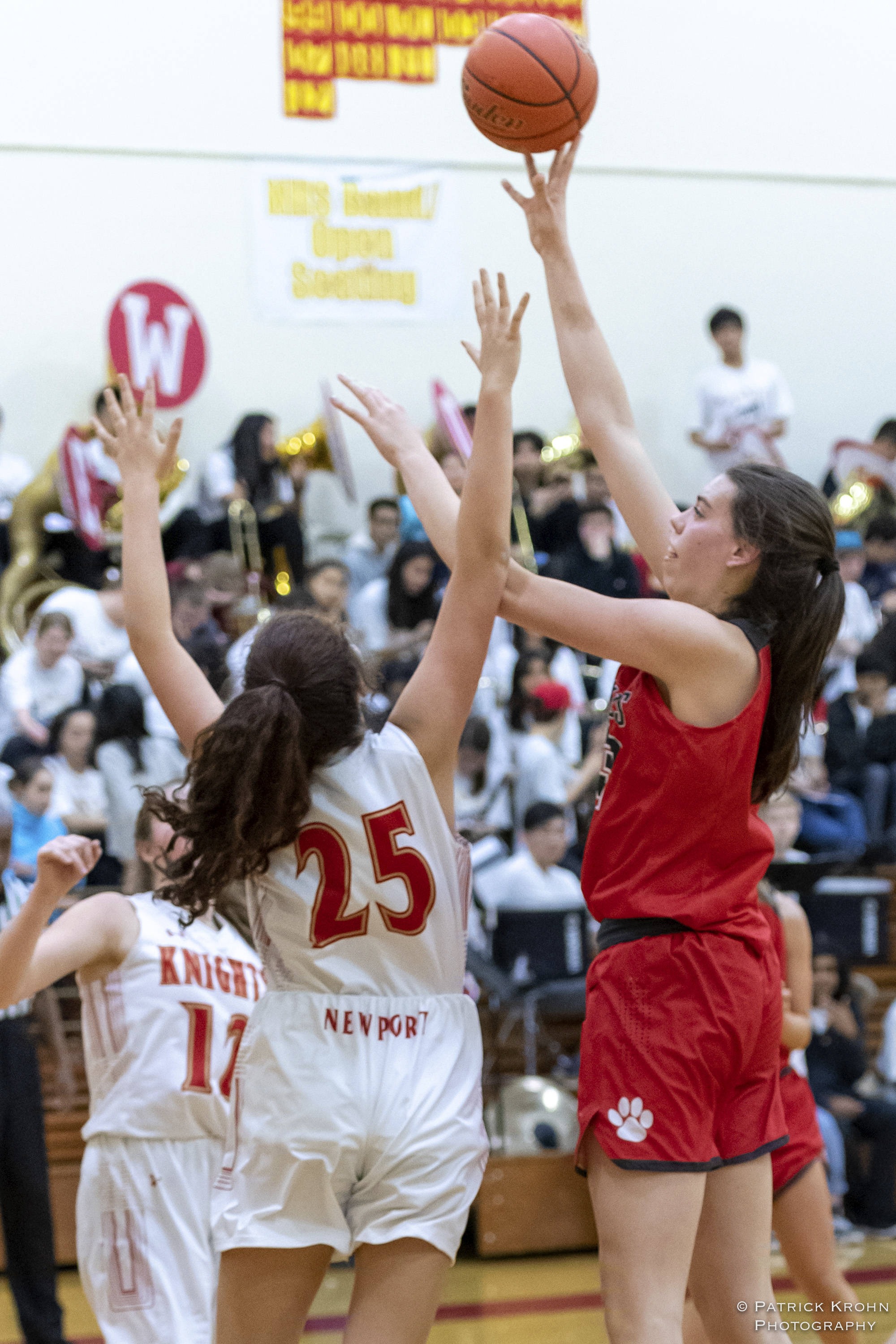 Mount Si Wildcats junior center Sela Heide, right, scored a team-high 15 points in a 4A KingCo contest against the Newport Knights on Dec. 14 in Factoria. Newport defeated Mount Si, 45-36. Photo courtesy of Patrick Krohn/Patrick Krohn Photography