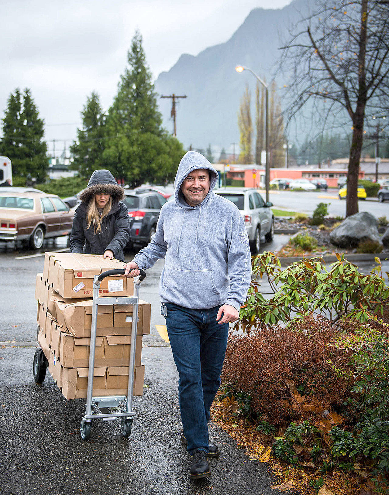 Snoqualmie Tribe donation programs run throughout the year, giving back to the local community. In November 2017, Snoqualmie Tribe volunteers collected turkeys for distribution to families and seniors in need. (Photo courtesy of the Snoqualmie Tribe)
