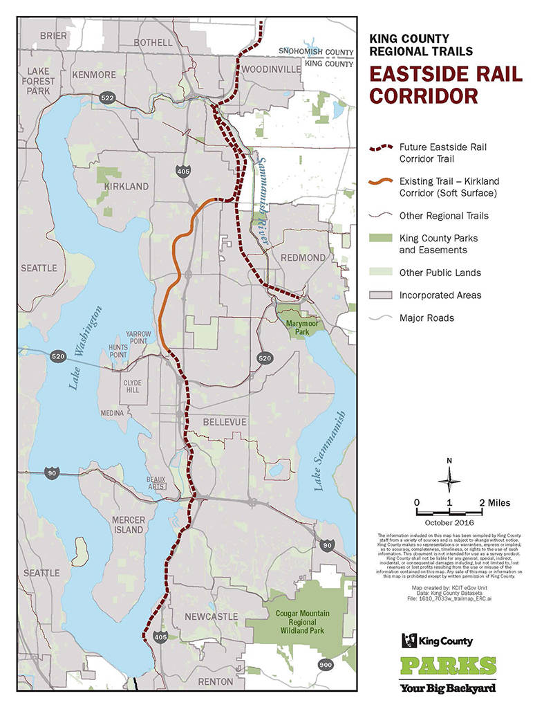 The Eastside Rail Corridor will connect the existing Kirkland trails with Snohomish County, Redmond, Woodinville, Bellevue and Renton. Photo courtesy of King County