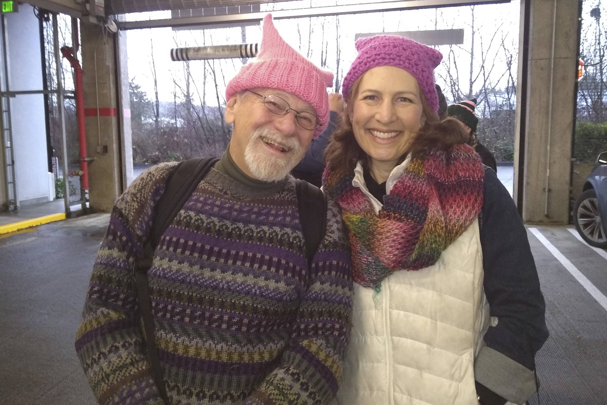 Record columnist Roger Ledbetter and Congressional District 8 Rep. Kim Schrier pose for a photo before the Womxn’s March in Seattle. Photo courtesy of Roger Ledbetter