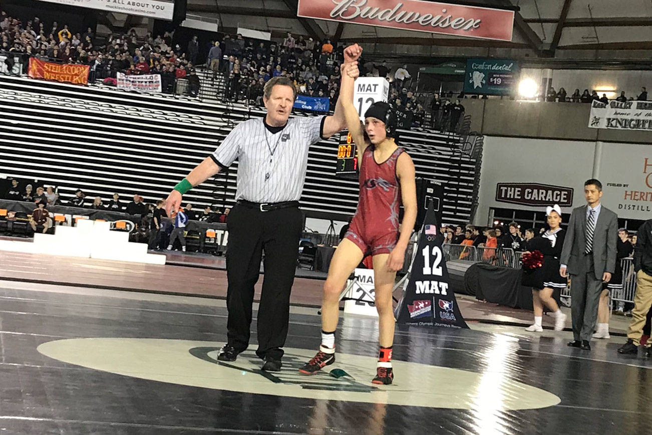 Mount Si Wildcats sophomore Tryon Kaess earned first place in the Mat Classic Class 4A state tournament in the 106-pound division. Kaess defeated Davis wrestler Jaden Sanchez 7-3 in the championship match on Feb. 16 at the Tacoma Dome. Shaun Scott, staff photo