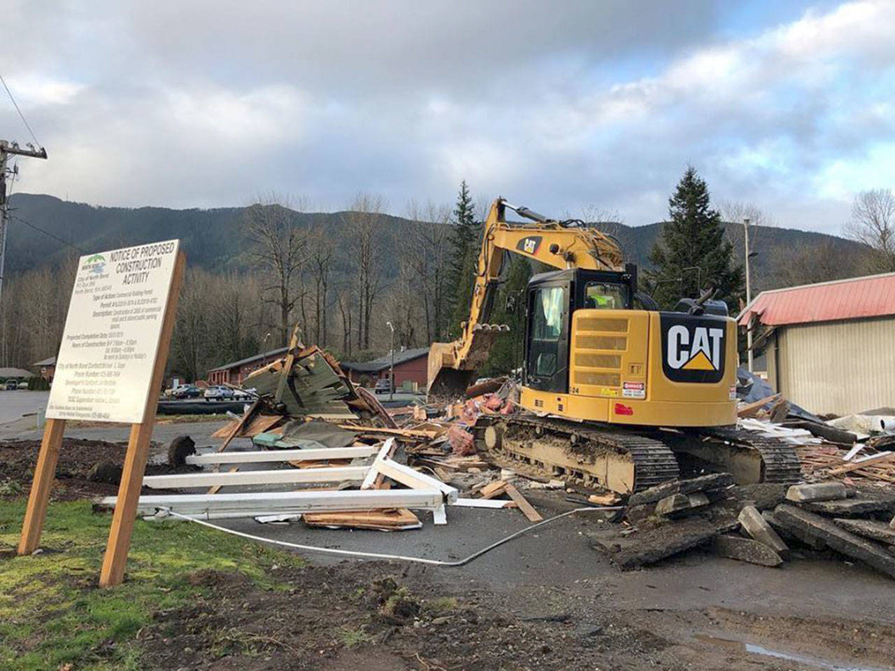 The old 200 square foot building is torn down to prepare for the groundbreaking on the new Huxdotter project in December 2018. Courtesy Photo