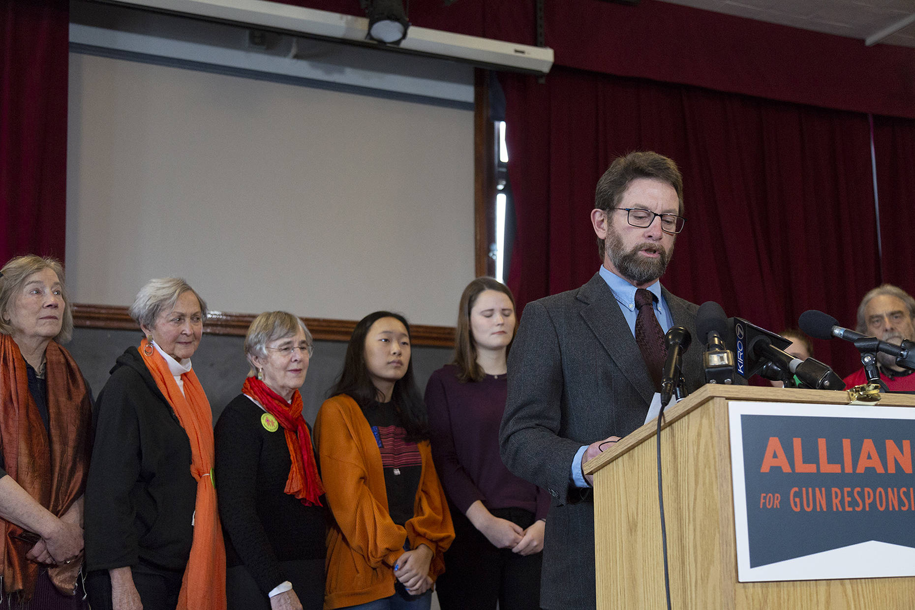 Paul Kramer speaks at a press conference on the one-year anniversary of the Marjory Stoneman Douglas High School shooting. His son Will was a survivor of a gun violence incident in Mukilteo. Ashley Hiruko/staff photo