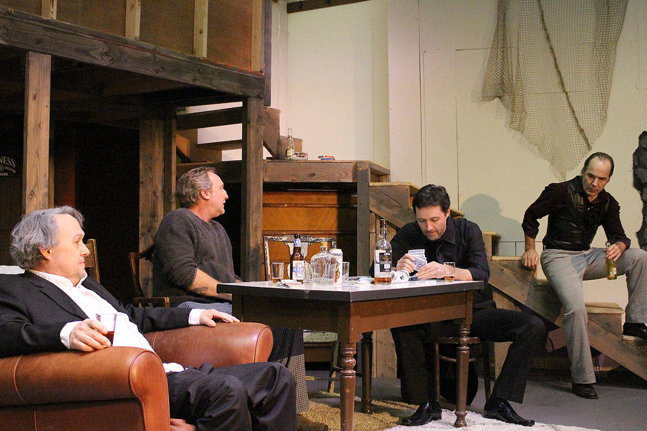 Madison Miller / staff photo                                The Seafarer is a chilling play, infused with dark humor, about the sea, Ireland, and the power of myth. From left, Michael Murdock, Peter Cook, Brenden Elwood and René Schuchter.