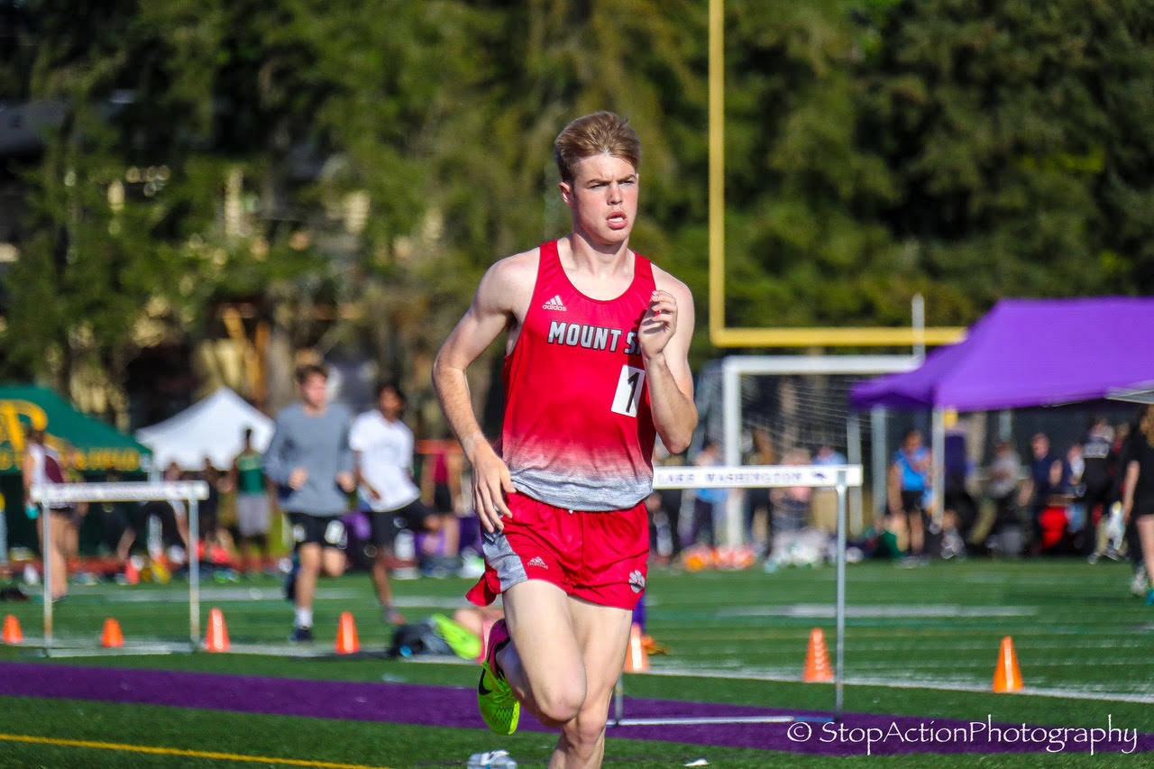 Mount Si Wildcats senior Joe Waskom (pictured) earned first place in the 4A KingCo 1,600 finals with a time of 4:11.77. Photo courtesy of Don Borin/Stop Action Photography