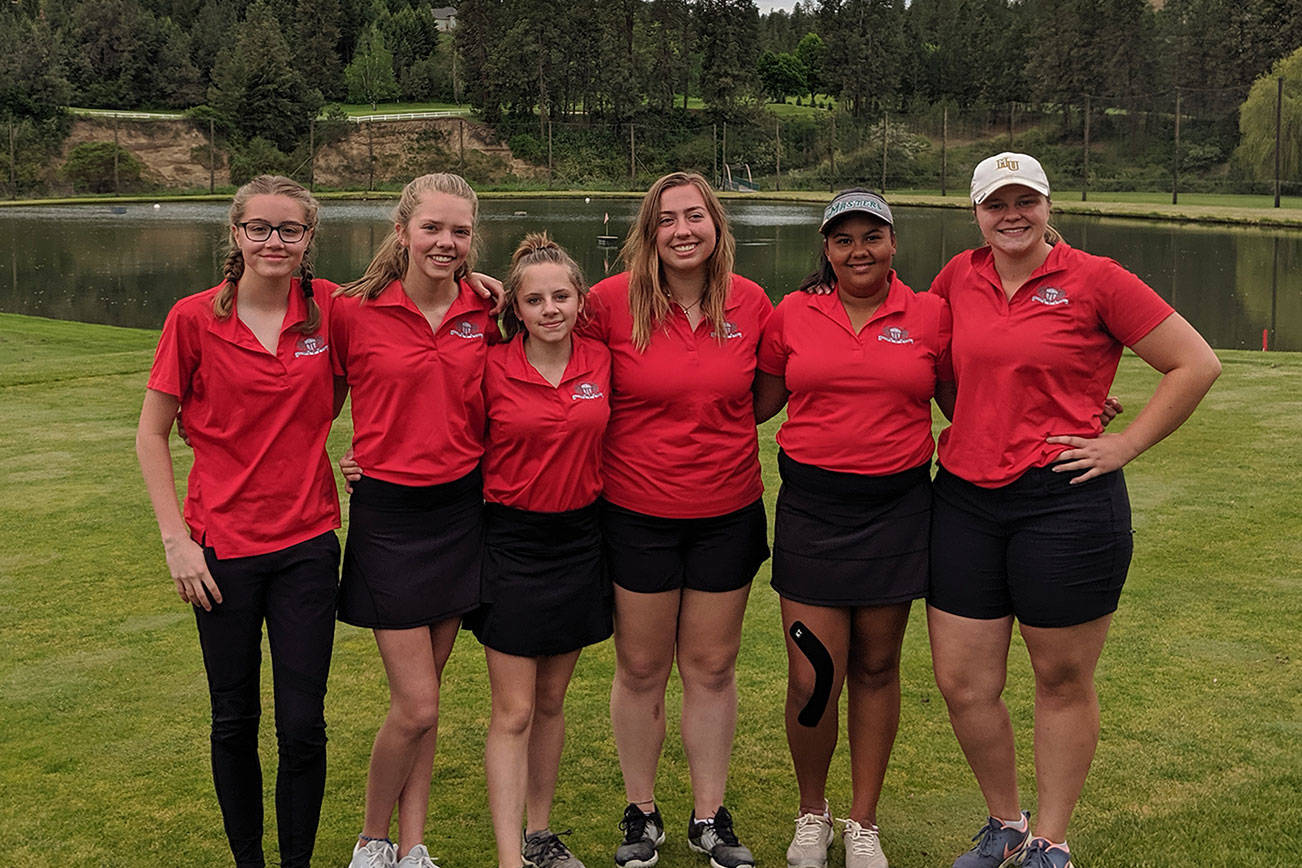 The Mount Si Wildcats girls golf squad consisting of Tori Berger, Erika Groshell, Alli Miller, Kasey Maralack, Annie Burns and Tate Baker finished in eighth place at the 4A state golf tournament on May 22 at the Hangman Valley Golf Course in Spokane. Photo courtesy of Stephen Botulinski
