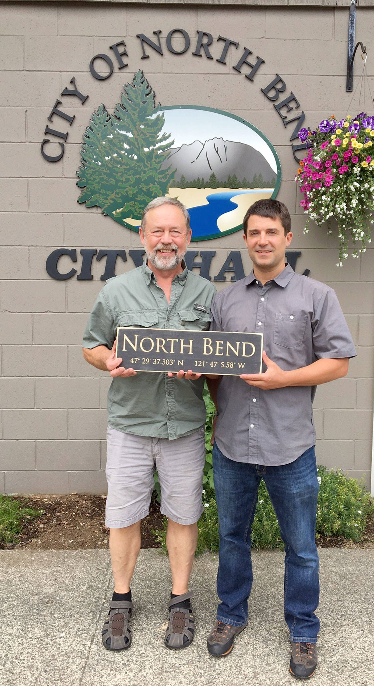 North Bend Mayor Ken Hearing, left, and Senior Long Range Planner Jesse Reynolds. Reynolds has traveled to Mestia, Georgia, to report on possible professional exchanges the city of North Bend could do in the future. Courtey Photo