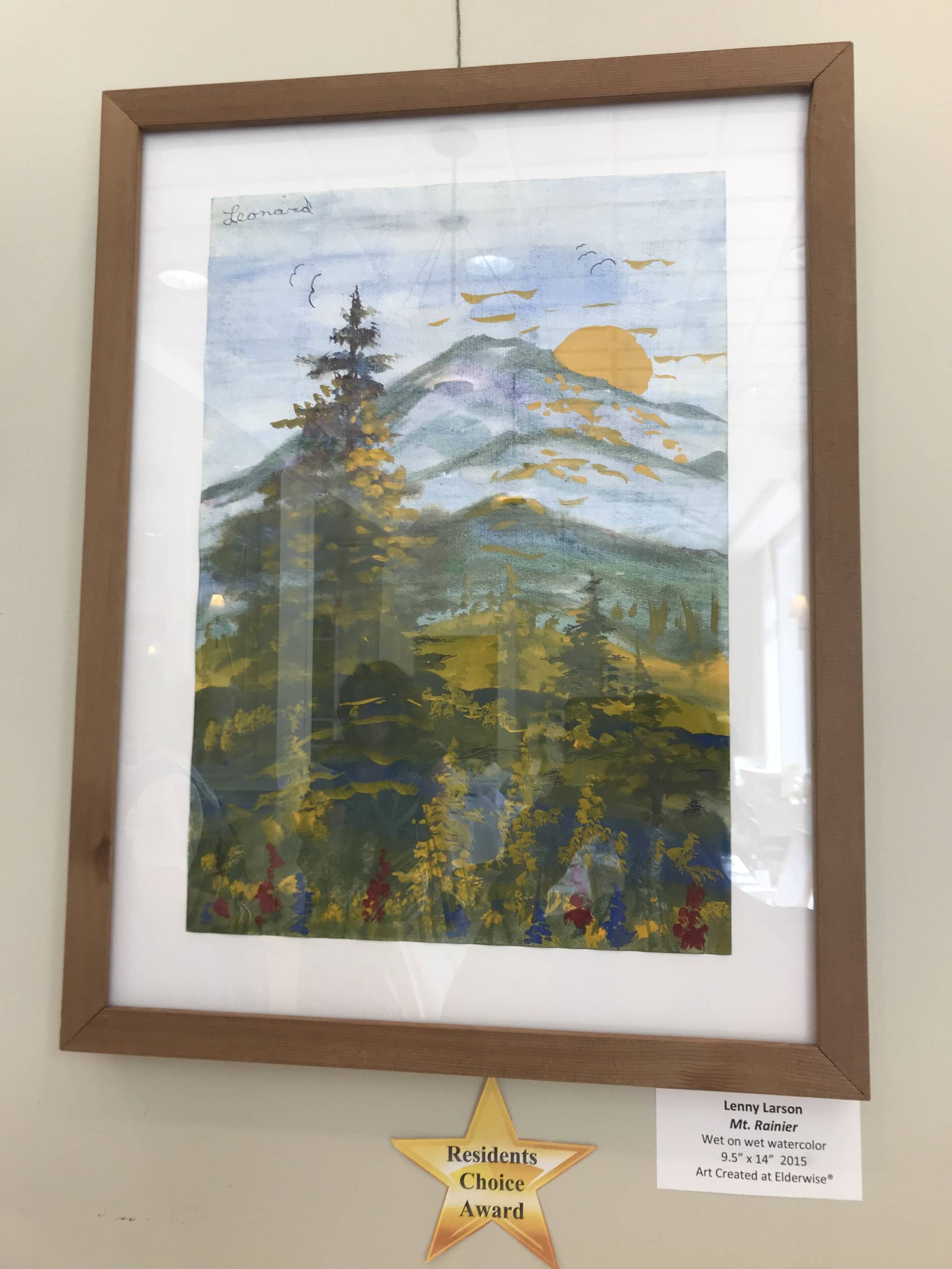 Lenny Larson’s painting, “Mt. Rainier,” received the Residents Choice Award at The Gardens at Town Square, where it is currently on display as part of “The Art of Alzheimer’s.” Samantha Pak/staff photo