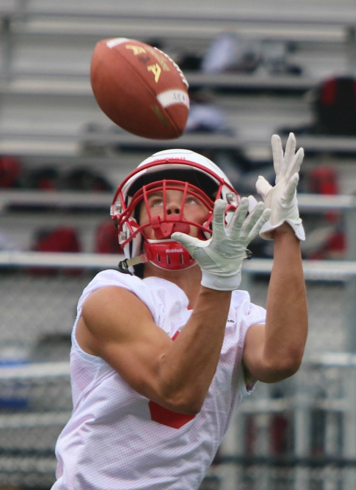 Mount Si receiver Zach Soliday hauls in a pass during practice. Andy Nystrom/ staff photo