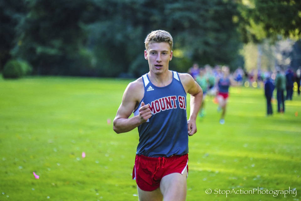 Mount Si runner Paul Talens placed first in the boys race with a time of 16:03.2 at a league meet on Oct. 9. Photo courtesy of Don Borin/Stop Action Photography