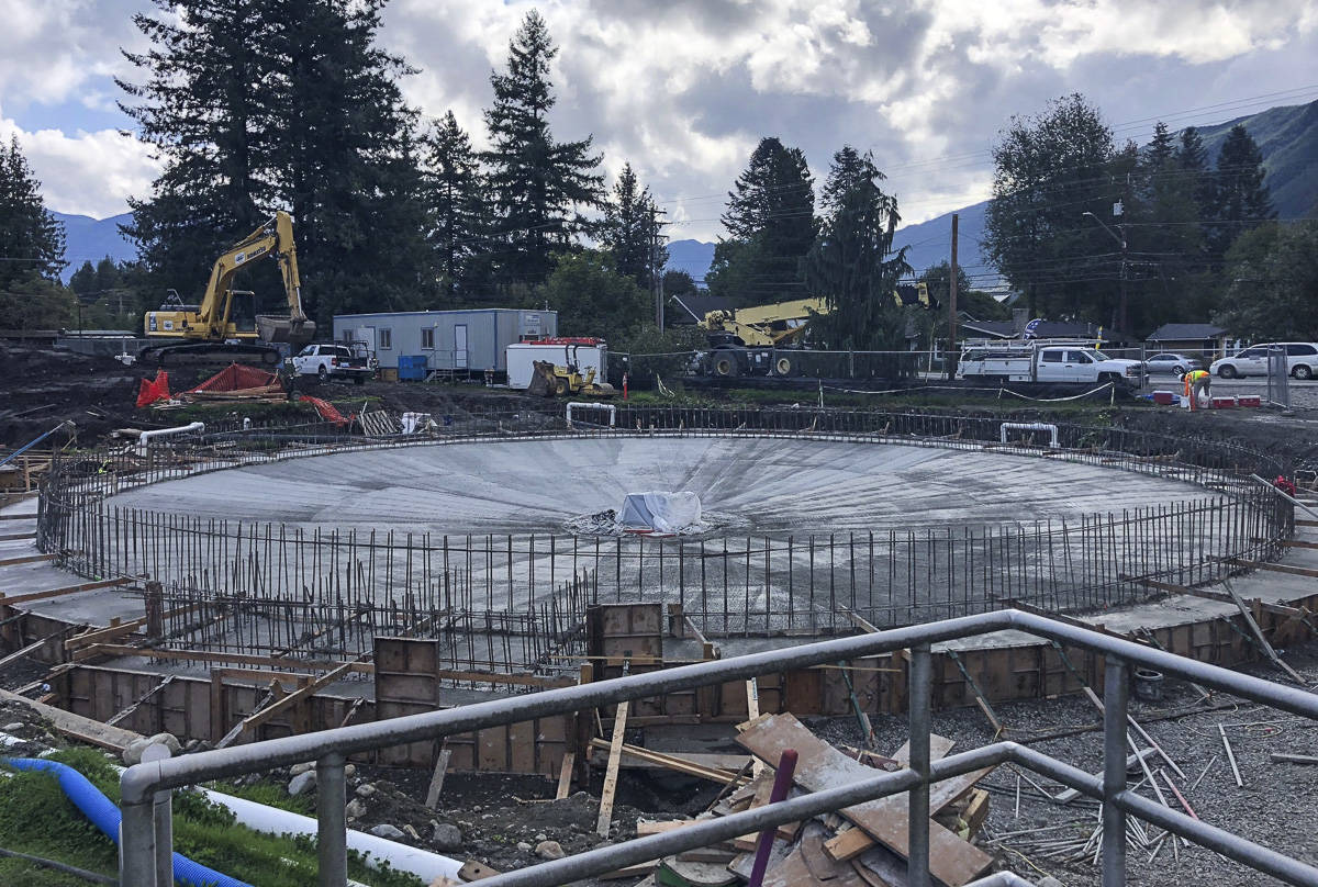 Courtesy photo                                Concrete was poured Oct. 3 for the base of a new, secondary clarifier at North Bend’s Wastewater Treatment Plant, which is undergoing improvements.