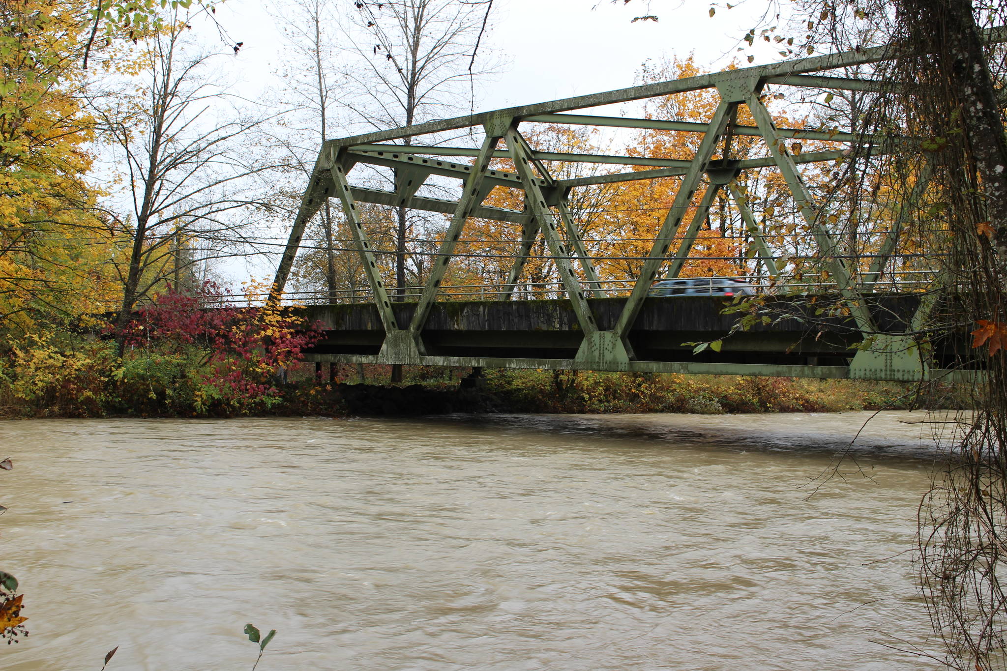 The Tolt River was pushing against its banks near Carnation on Oct. 22. Heavy rains filled the river, leading to road closures. Aaron Kunkler/staff photo