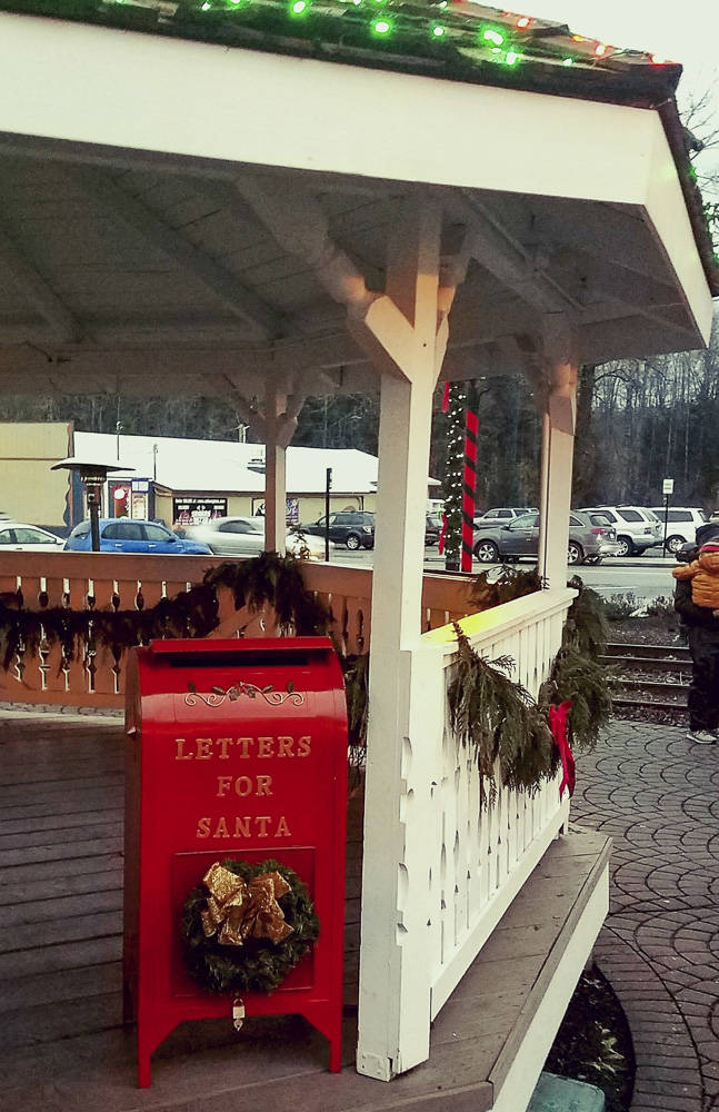 The red mailbox at the gazebo at Railroad Park in Snoqualmie, where kids can drop off their letters addressed to Santa at the North Pole through Dec. 22. Courtesy photos