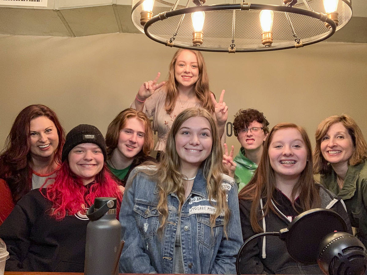 Courtesy photo                                Members of the podcast team at Trail Youth. Top: Trinity Baunsgard; bottom from left, Kim Sheppard, Delilah Huebner, Derek Stephens, Jaclyn Huntzinger, Alex Ritchie, Lydia Zuray and Kristen Zuray.
