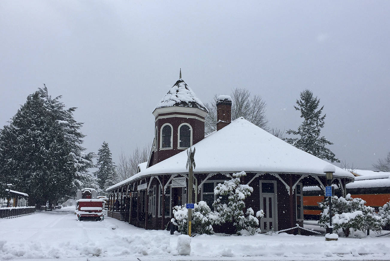 The Snoqualmie Depot at 38625 SE King St. is an inviting winterscape following a blanket of snow that fell on the region Jan. 12-13. William Shaw/staff photo