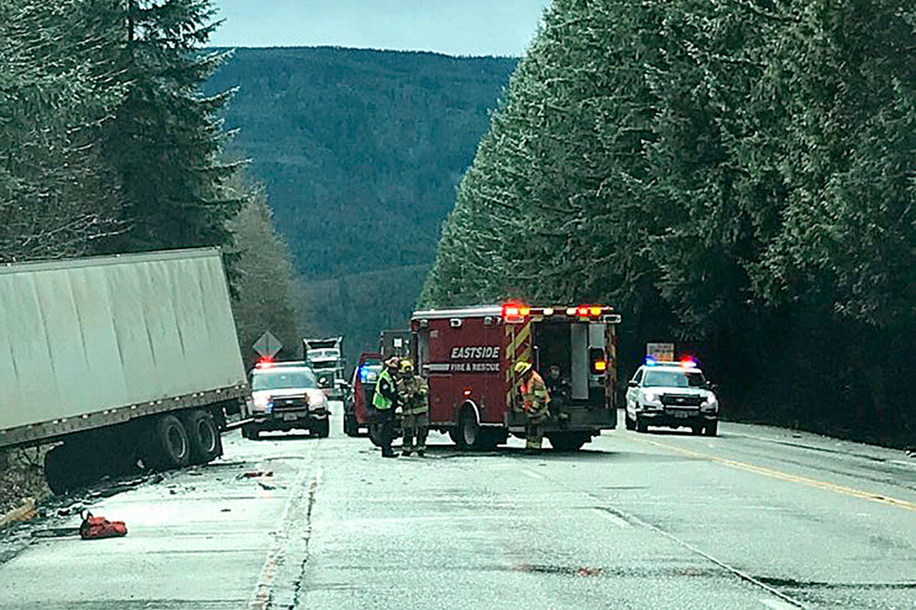 A collision on SR 18 resulted in the fatality of North Bend woman Angela Wilson on Jan. 25. Photo courtesy of Eastside Fire & Rescue Twitter