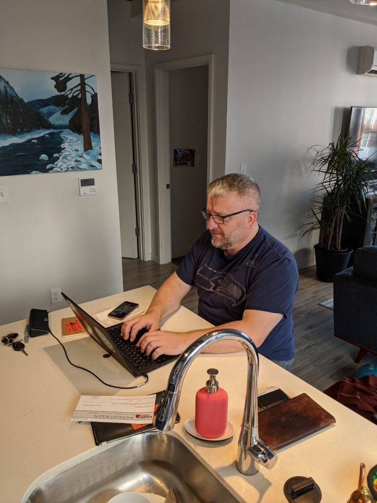 Point Inside CEO Jon Croy at his at-home work station. Photo courtesy of Point Inside