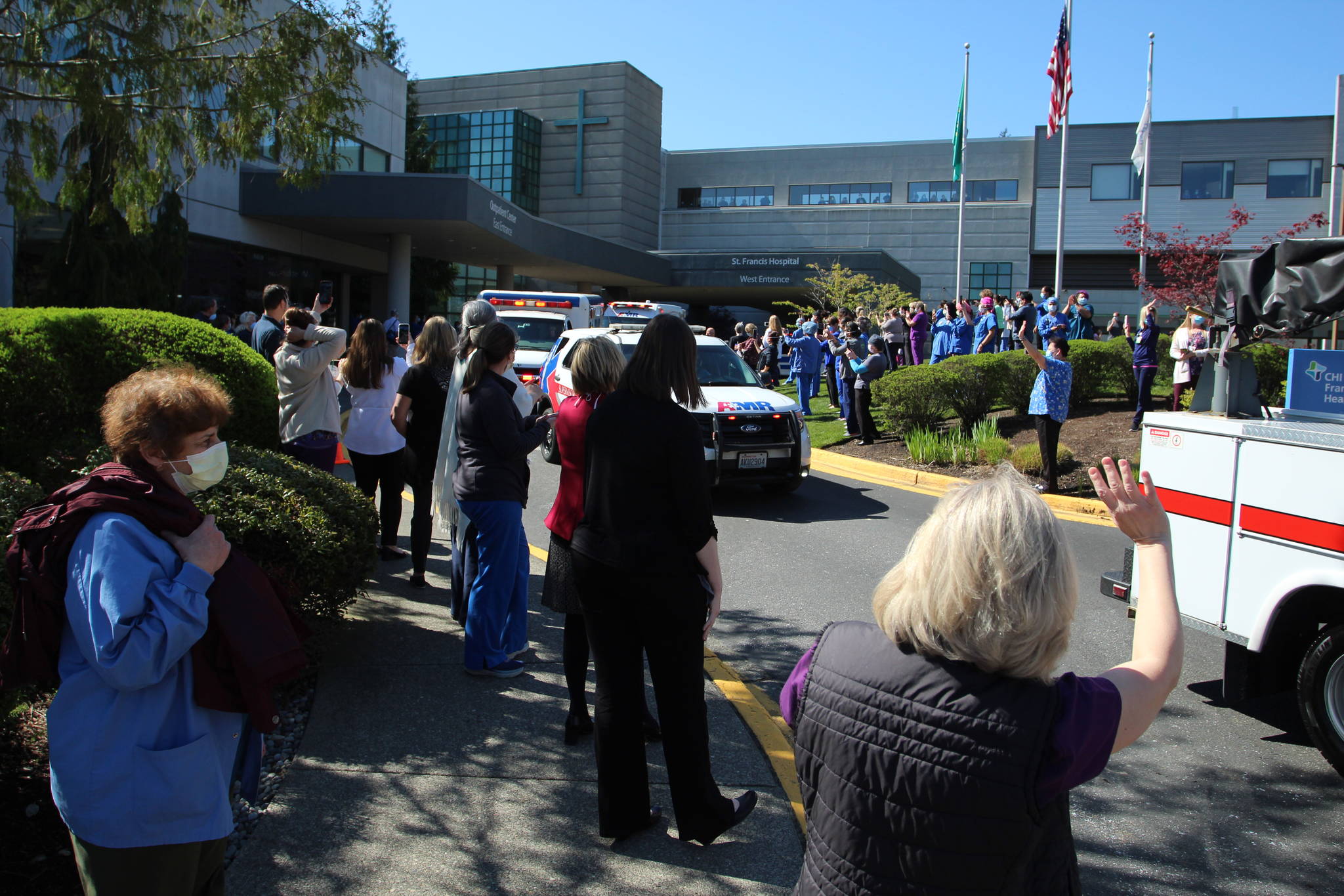 A parade to show support to frontline hospital workers took place on Thursday afternoon at St. Francis in Federal Way. Olivia Sullivan/staff photo