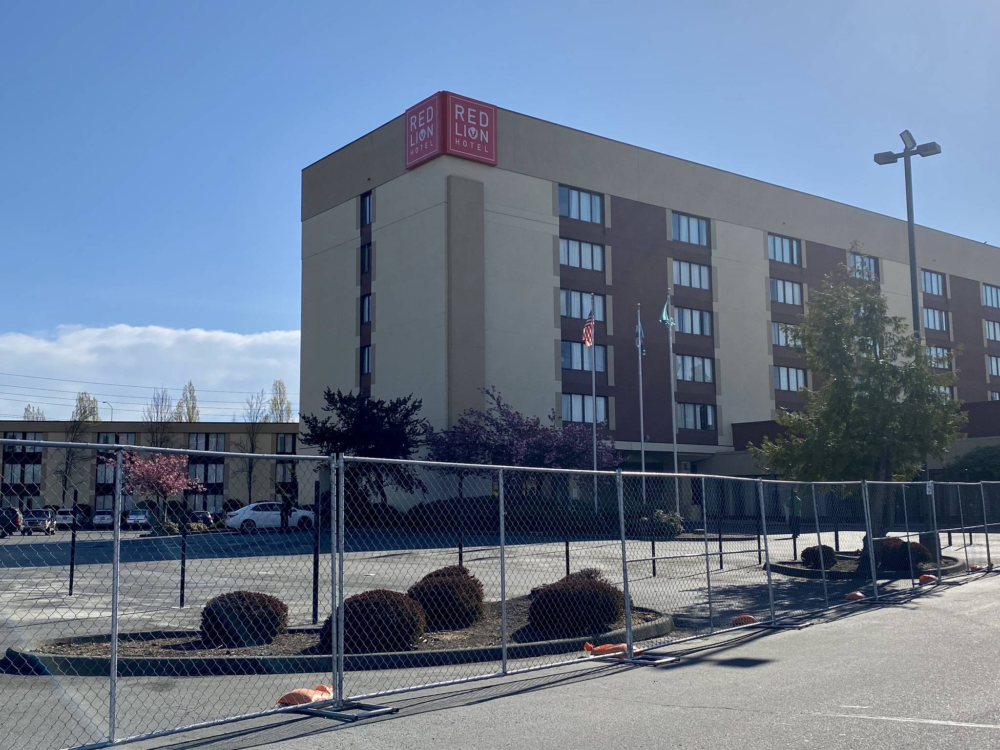 The Red Lion Inn at 1 South Grady Way in Renton is being used as temporary site to relocate individuals experiencing homelessness during the COVID-19 pandemic. Olivia Sullivan/staff photo