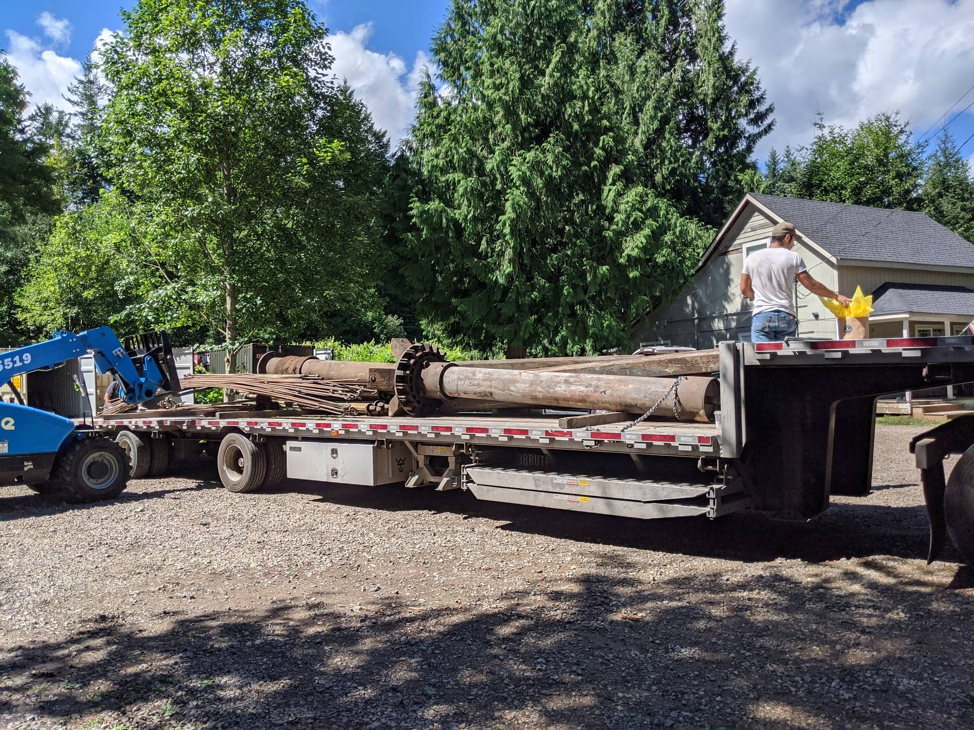 The center beam for the carousel arriving in North Bend. Contributed by North Bend Art and Industry