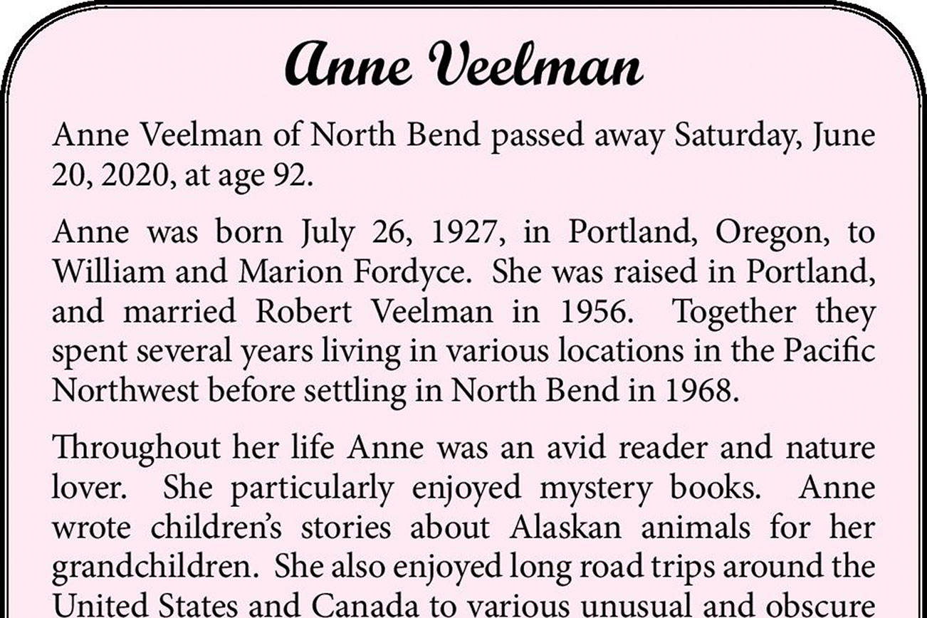 Anne Veelman | Obituary