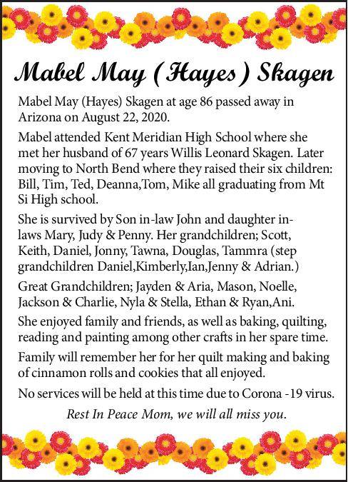 Mabel May (Hayes) Skagen | Obituary
