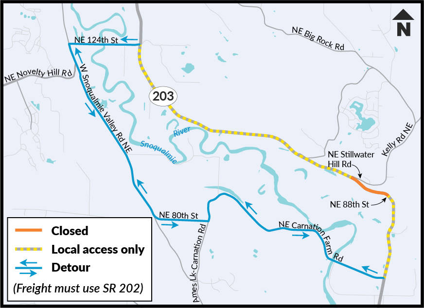 A map of the SR 203 closure beginning on Nov. 30 and lasting until mid-January 2021. Contributed by the Washington State Department of Transportation