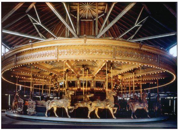 A photo of the carousel with horses. Contributed by North Bend Art and Industry