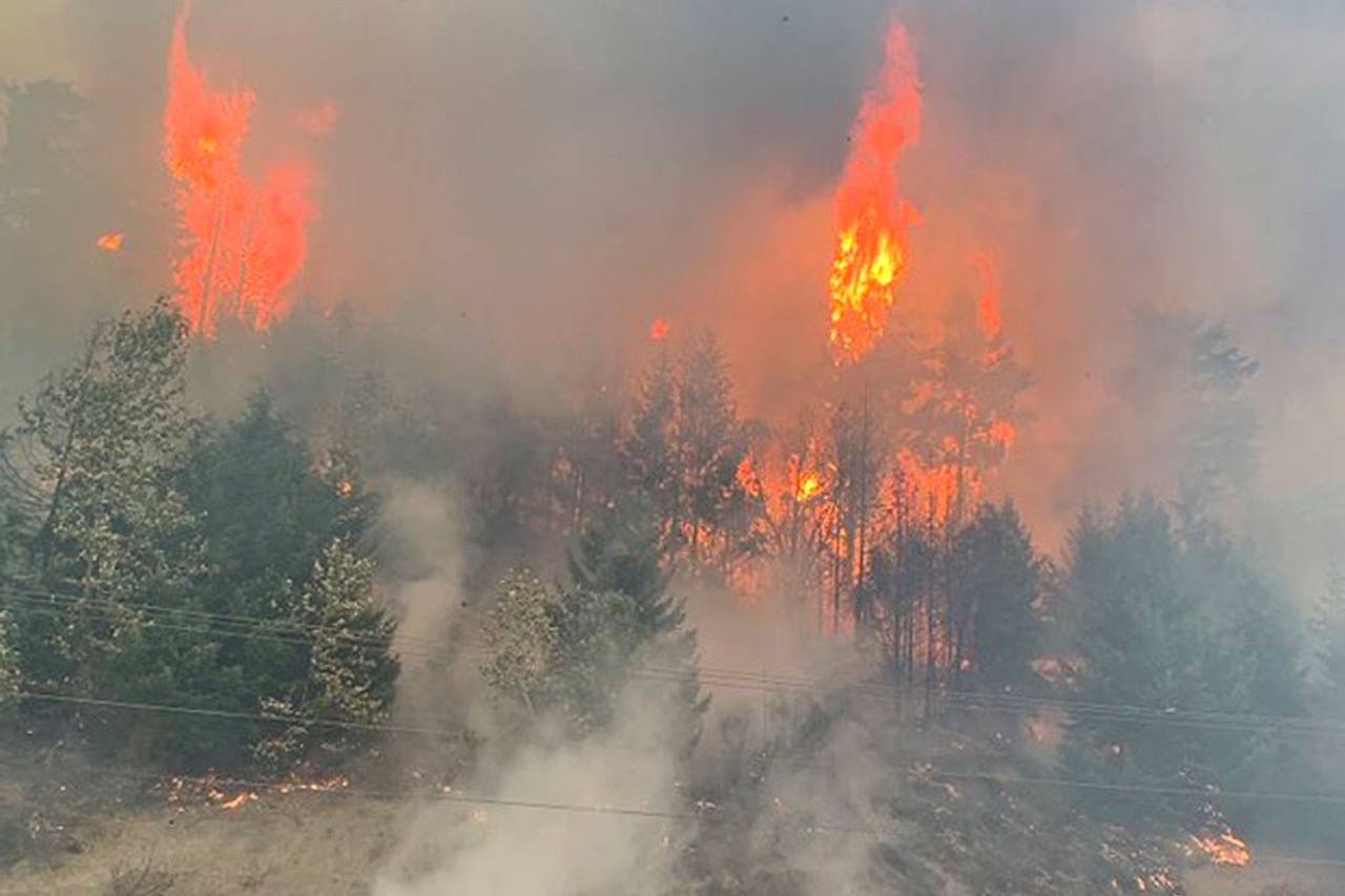 Flames attack the hillside in Bonney Lake on Sept. 8, 2020. (East Pierce Fire & Rescue photo)