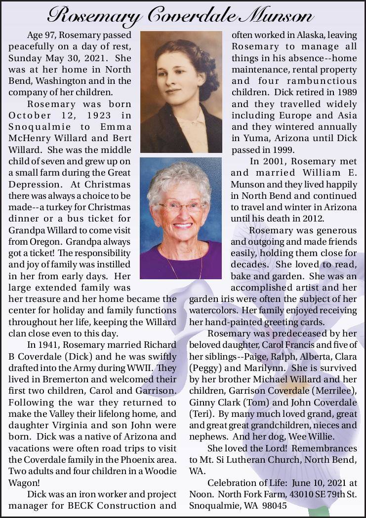 Rosemary Coverdale Munson | Obituary