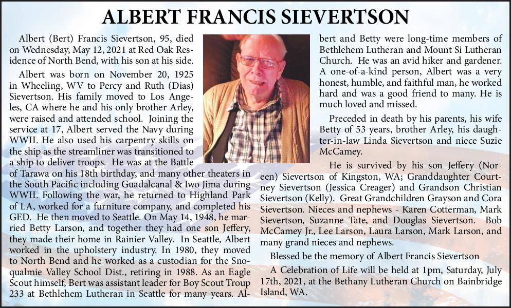 Albert Francis Sievertson | Obituary